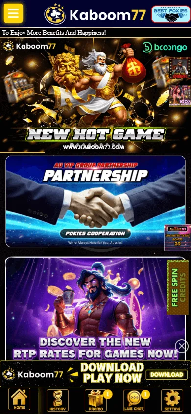 Kaboom77 Casino mobile home on a smartphone